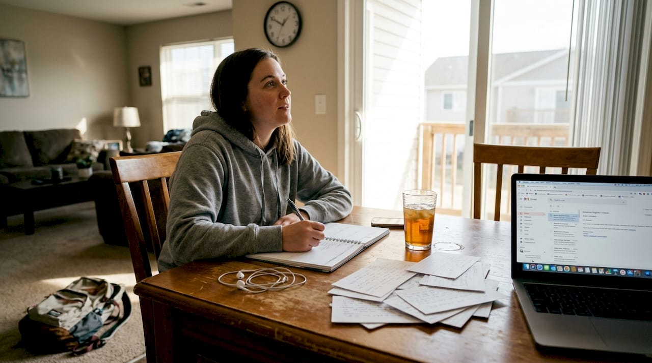 Student planning study session at dining table