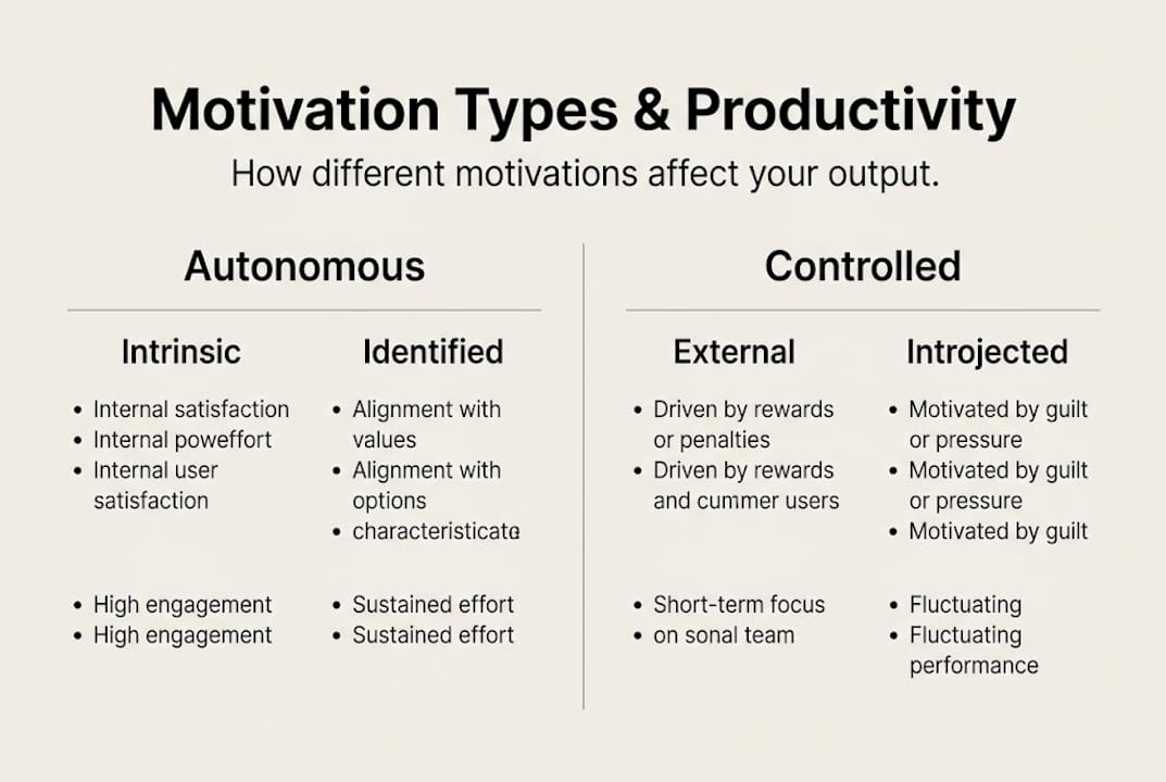 Infographic on types of motivation and productivity