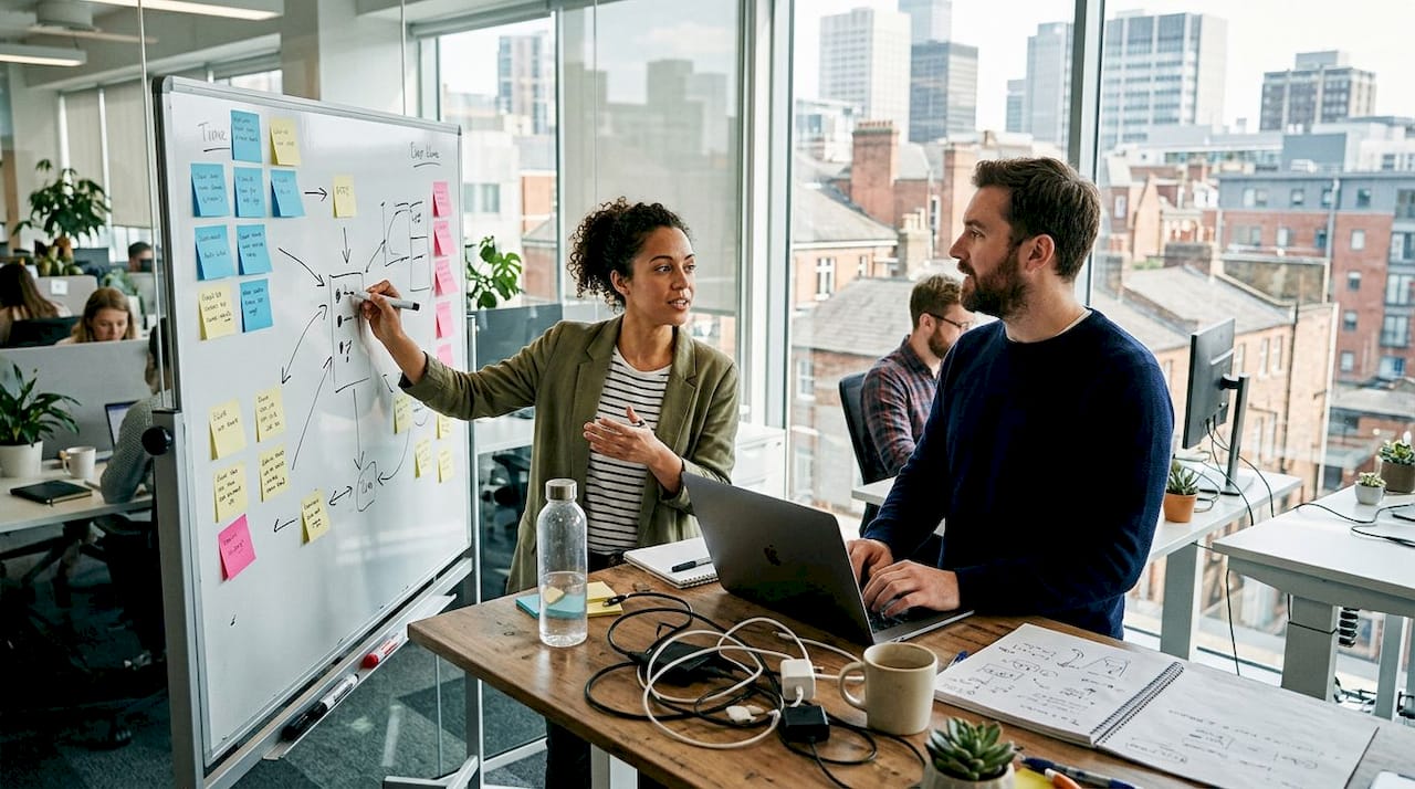 Team collaborating on presentation workflow