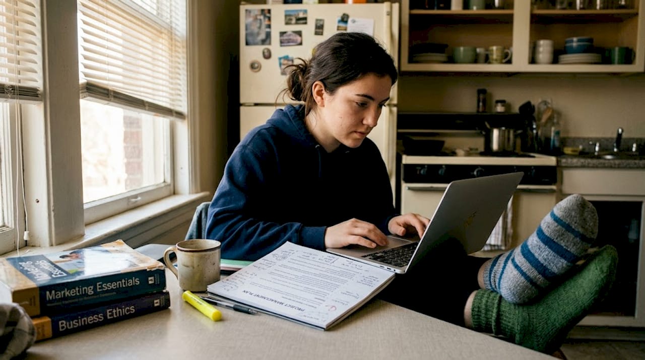 Student completing project management plan PDF