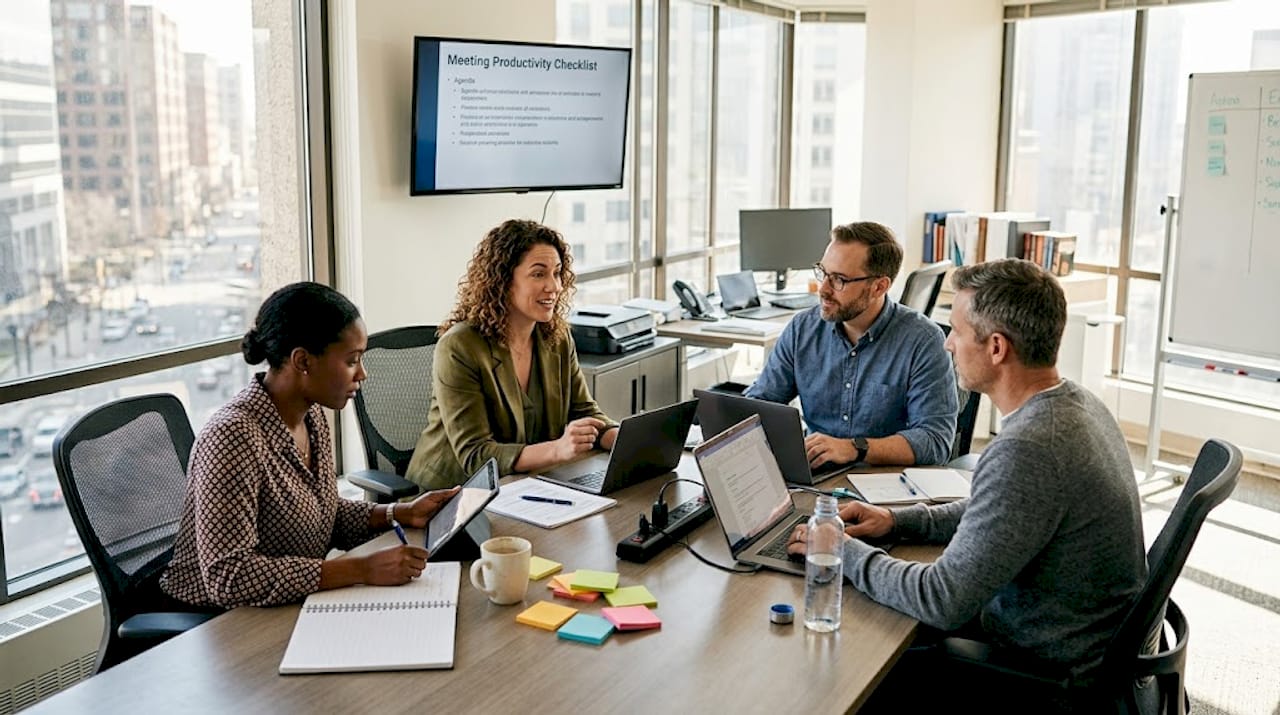 Team uses digital tools in business meeting