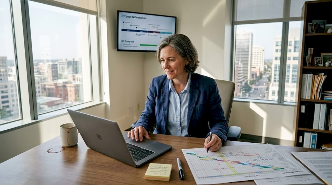 Project manager updating team milestone chart