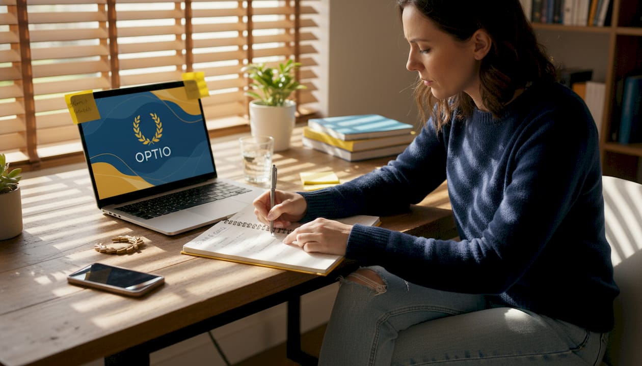 Woman writing SMART goals at workspace