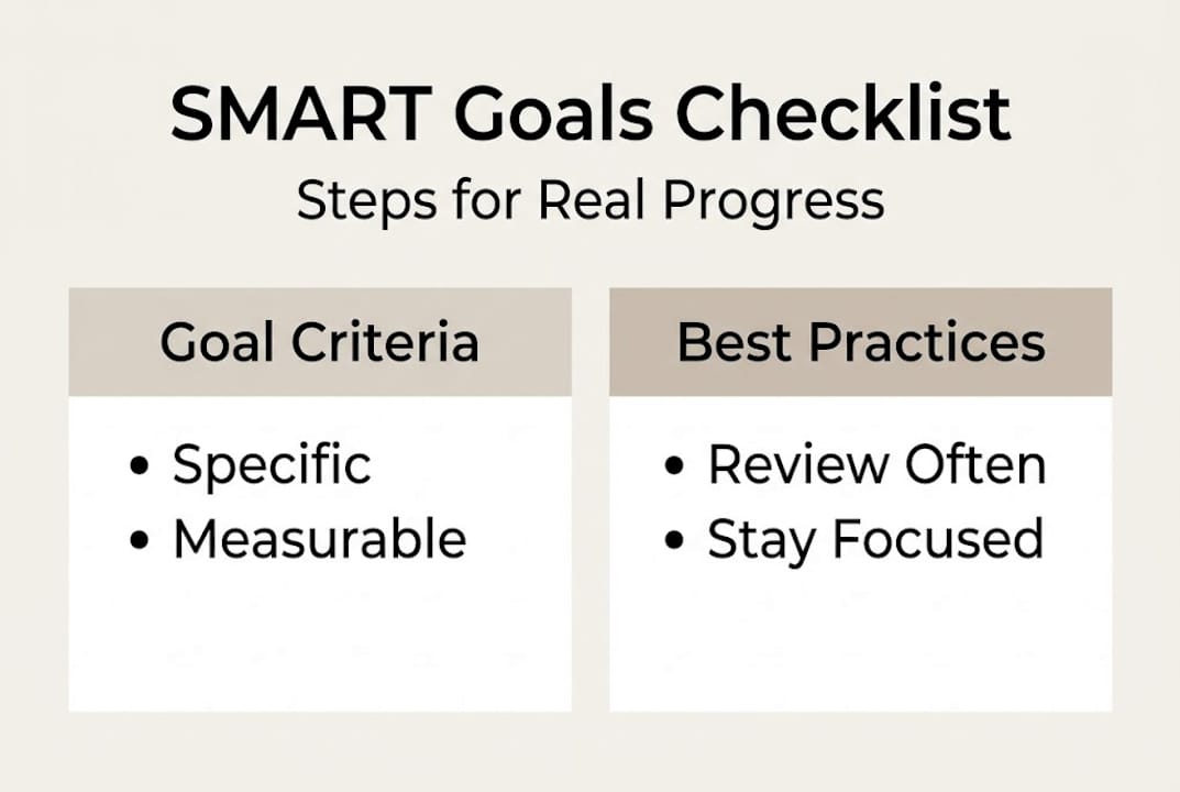 Infographic summarizing SMART goal steps and tips