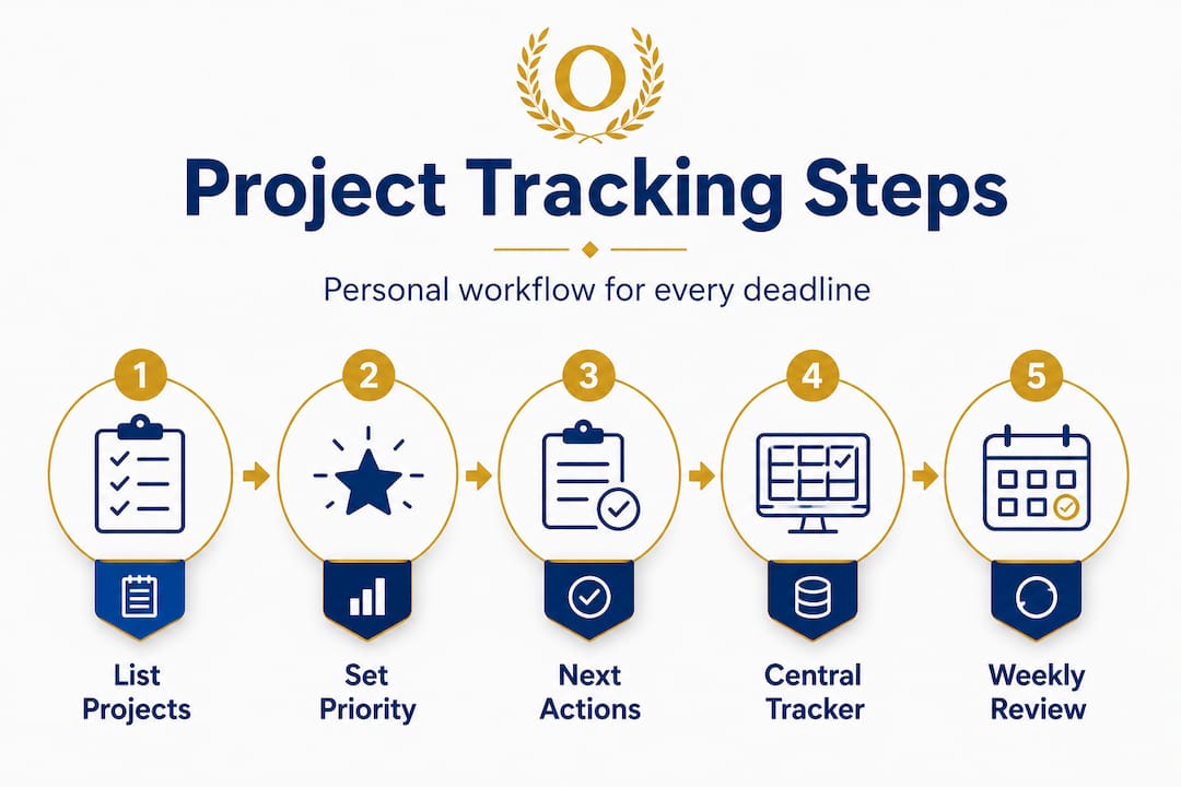 Infographic showing five steps for project tracking