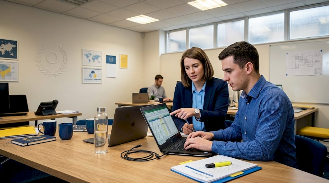 Colleagues editing shared Excel project tracker