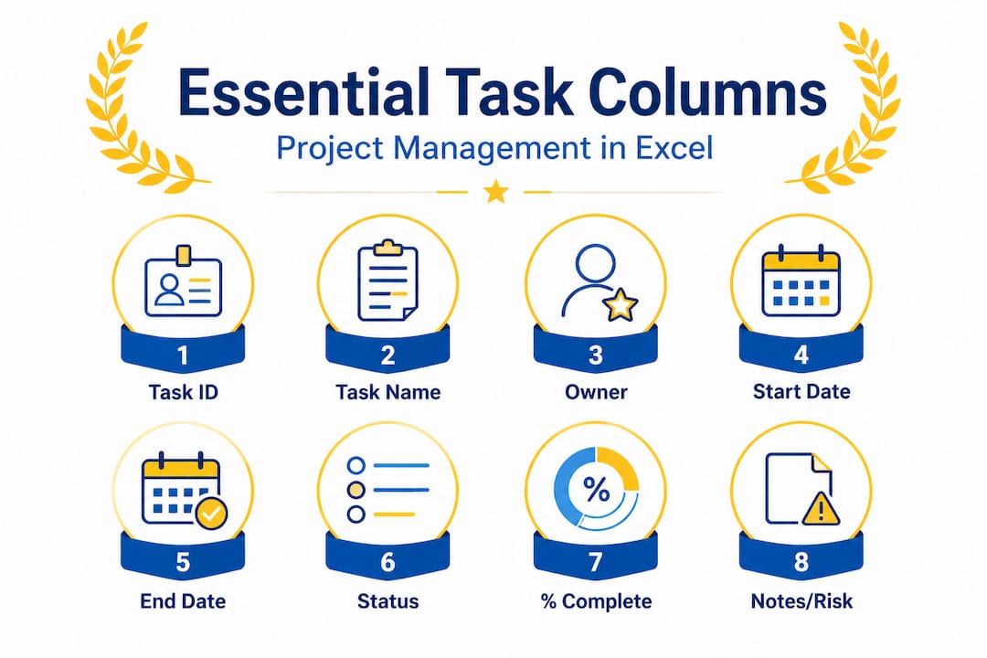 Infographic listing key columns for Excel task lists