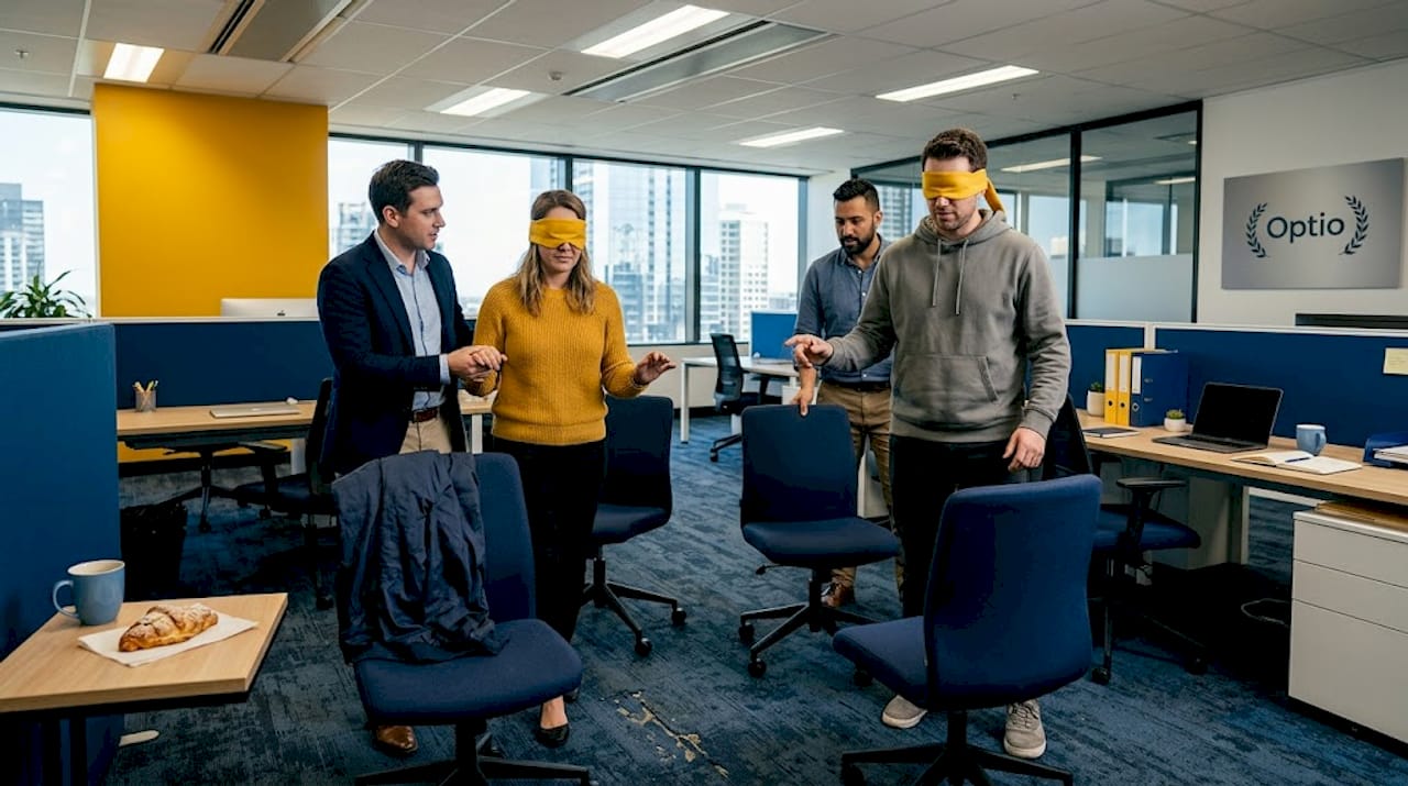 Colleagues guiding trust exercise in office