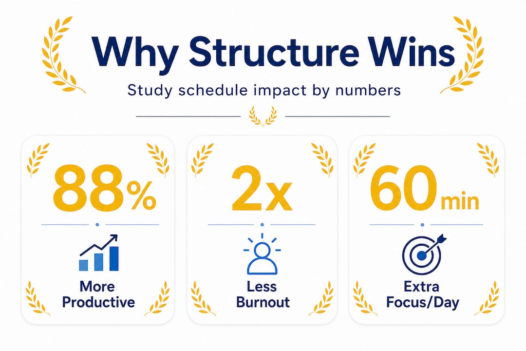 Infographic with key productivity stats comparing study structures