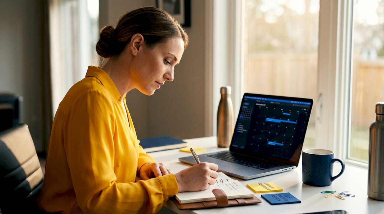 Woman mapping goals in morning workspace