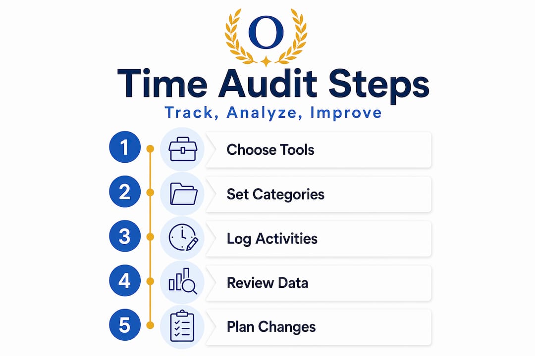 Infographic showing five time audit steps