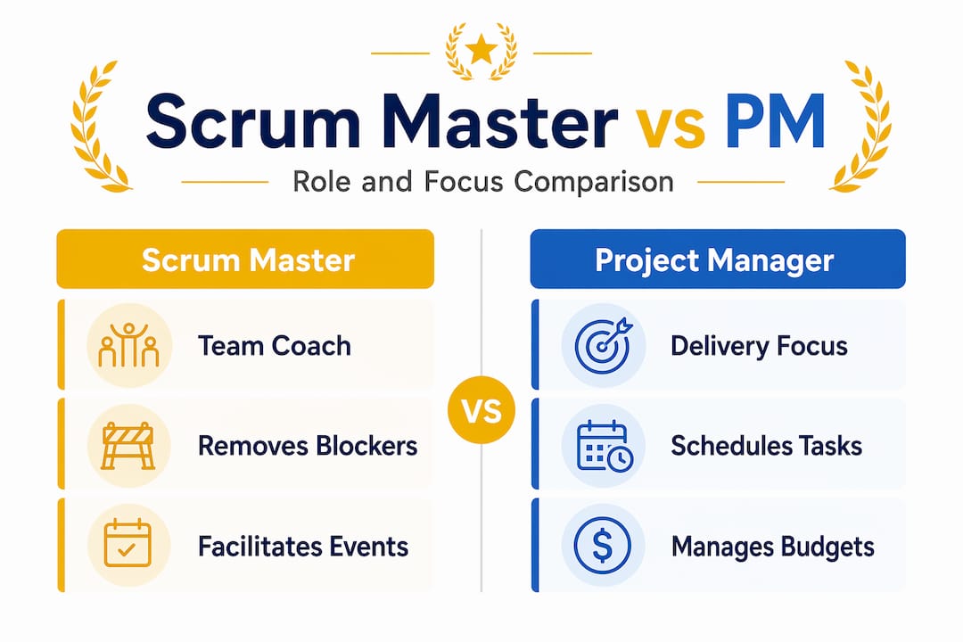 Infographic comparing Scrum Master and Project Manager roles