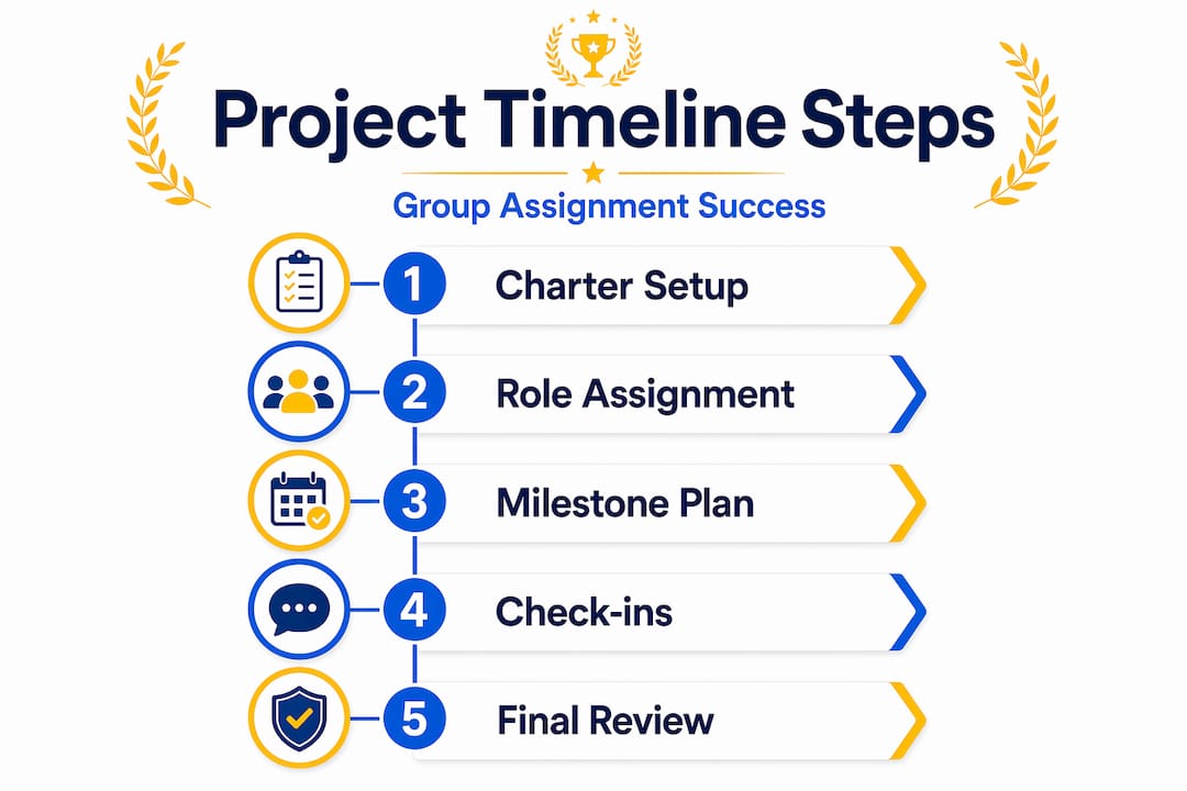 Infographic showing steps for group assignment workflow