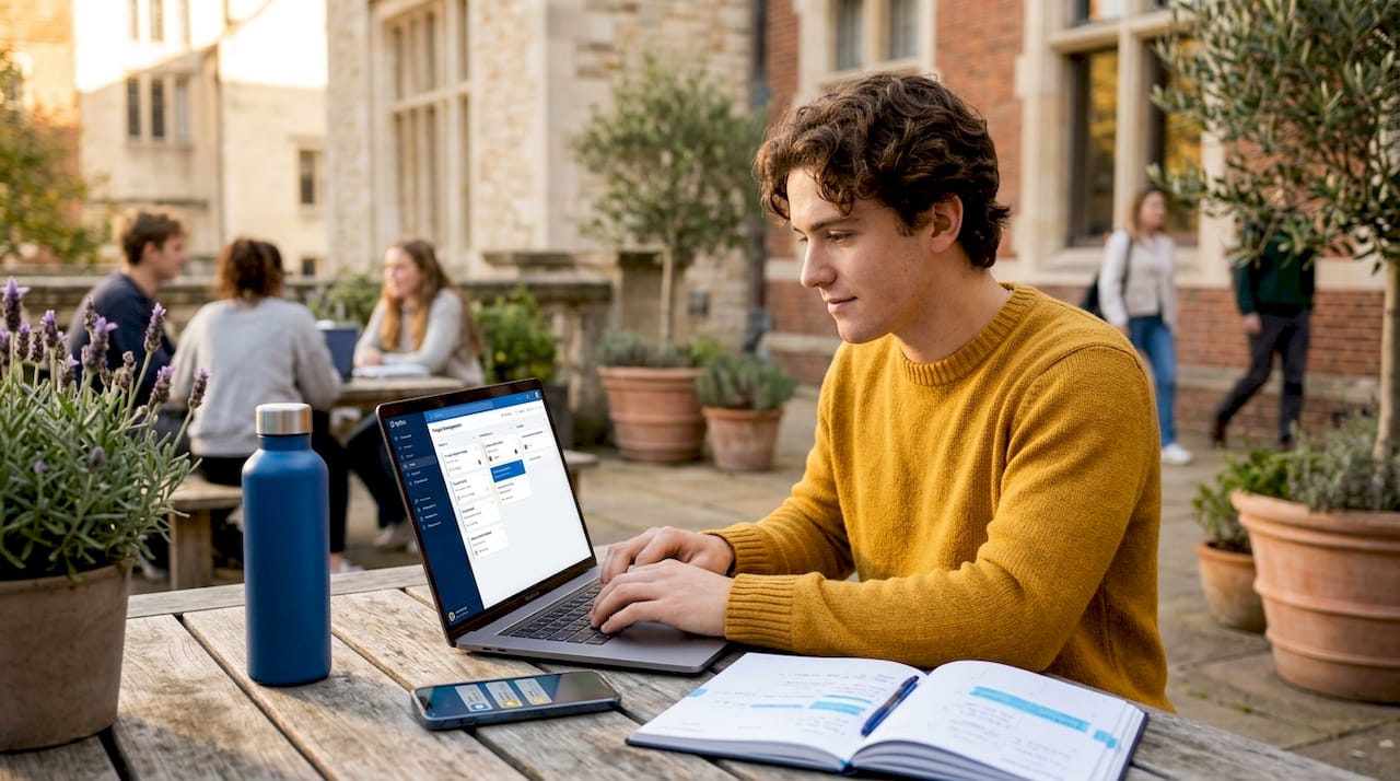 Student plans project tasks at library workspace
