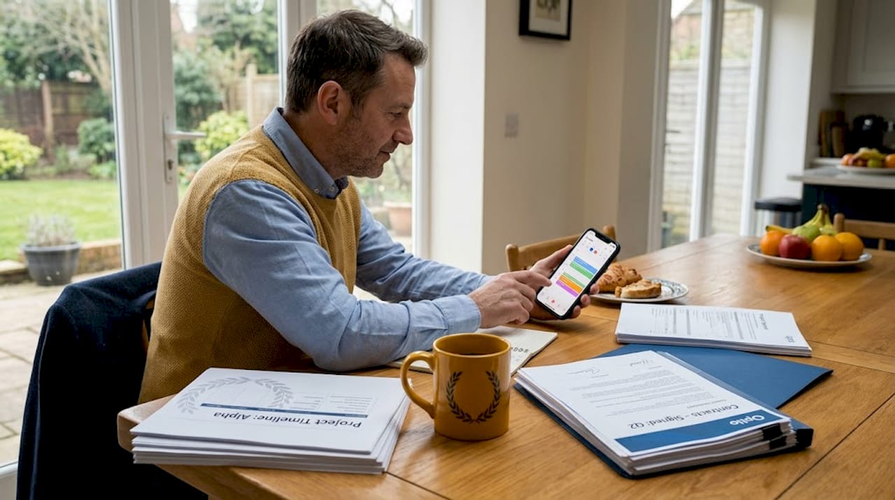 Project manager starts day reviewing schedule