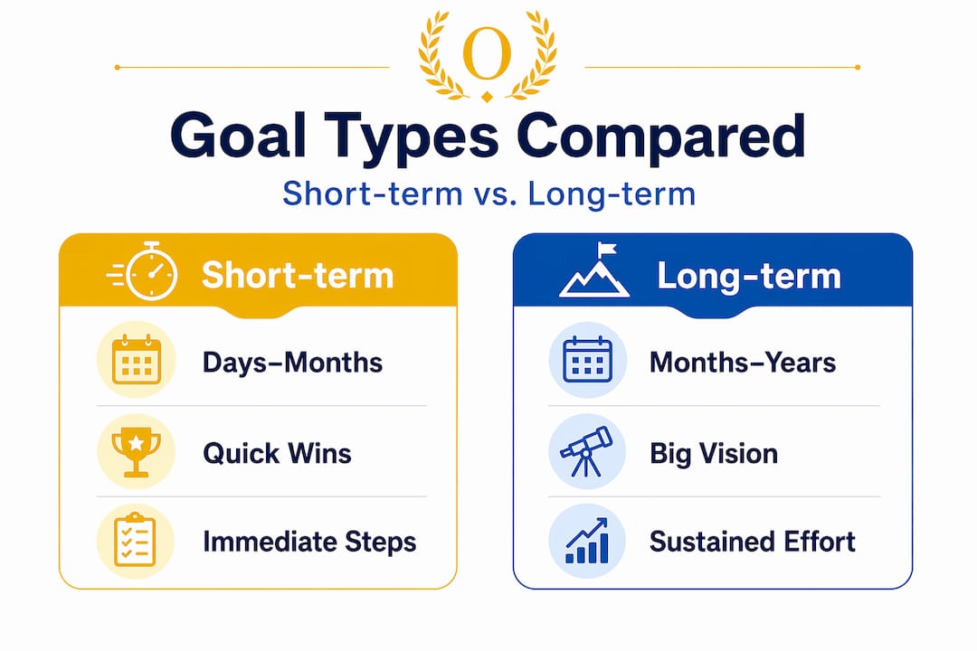 Infographic comparing short-term and long-term goals