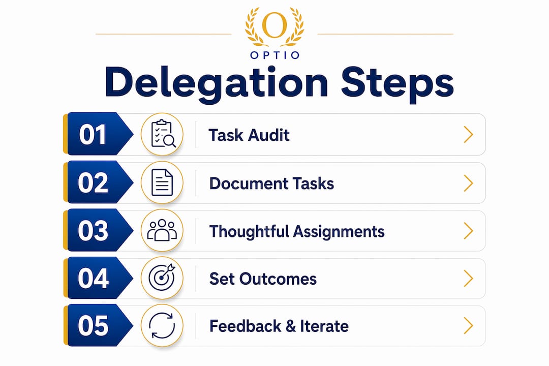 Infographic showing delegation process steps