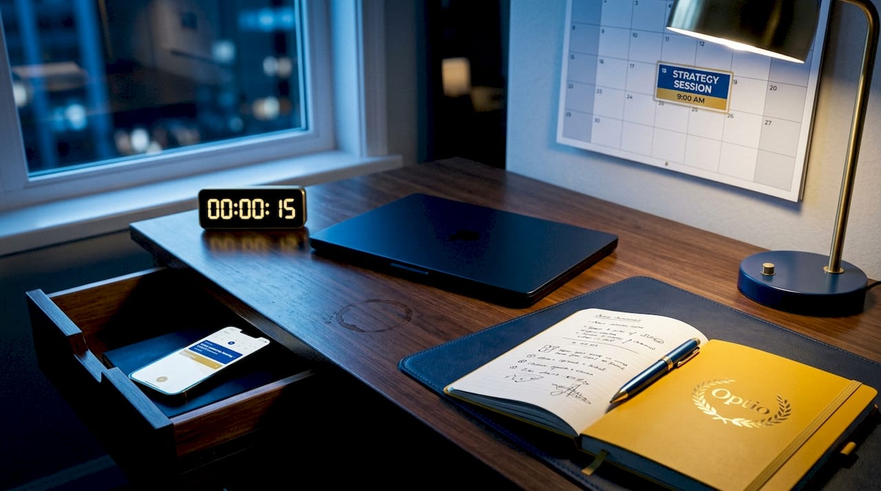 Prepared desk illustrating proactive setup