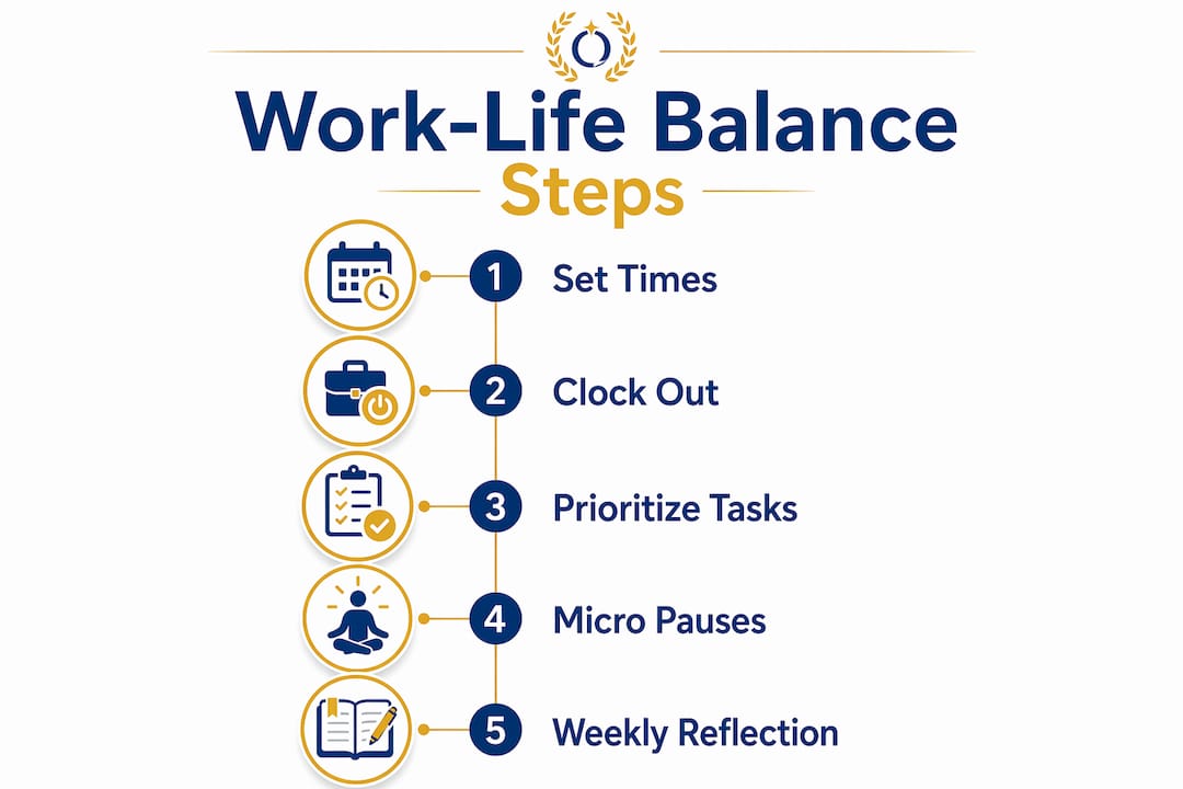 Infographic showing steps to achieve work life balance