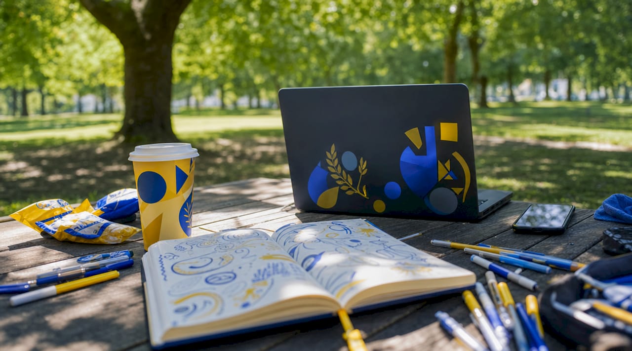 Organized student workspace with planner and devices