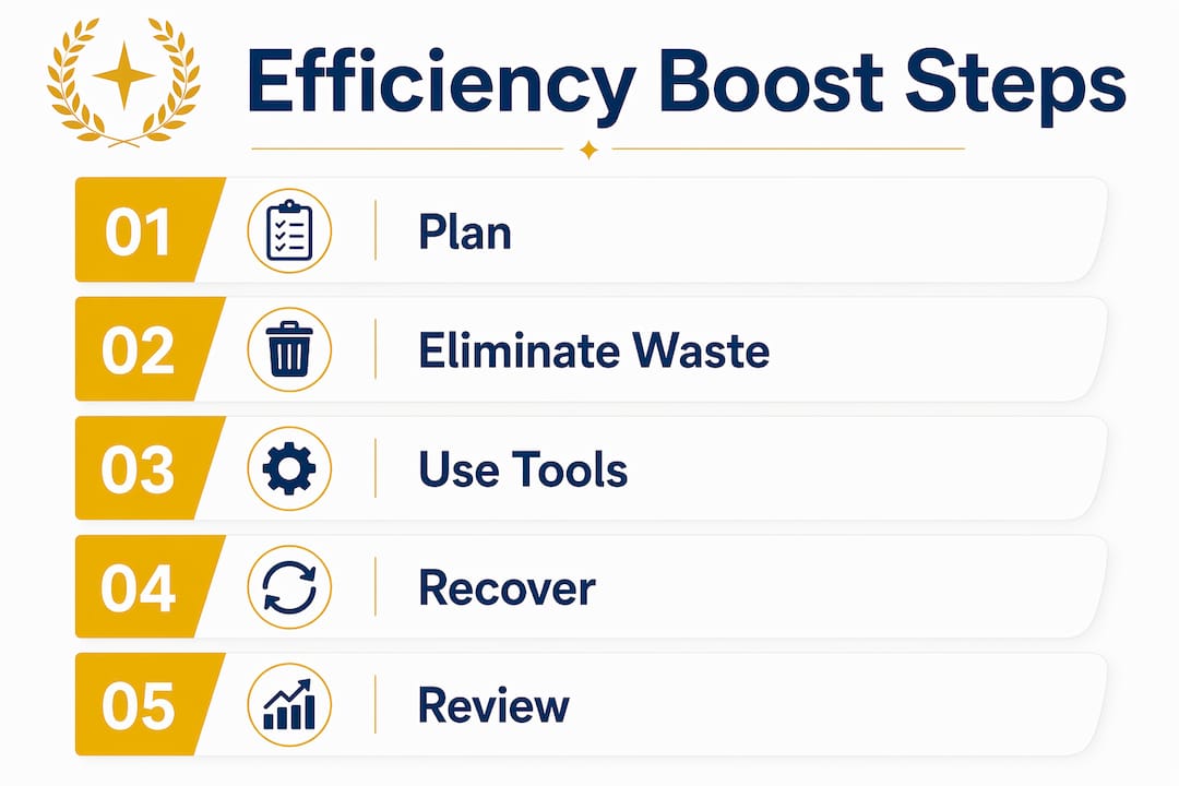 Infographic outlining steps to boost efficiency