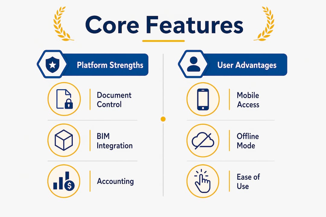 Infographic comparing key construction software features and advantages