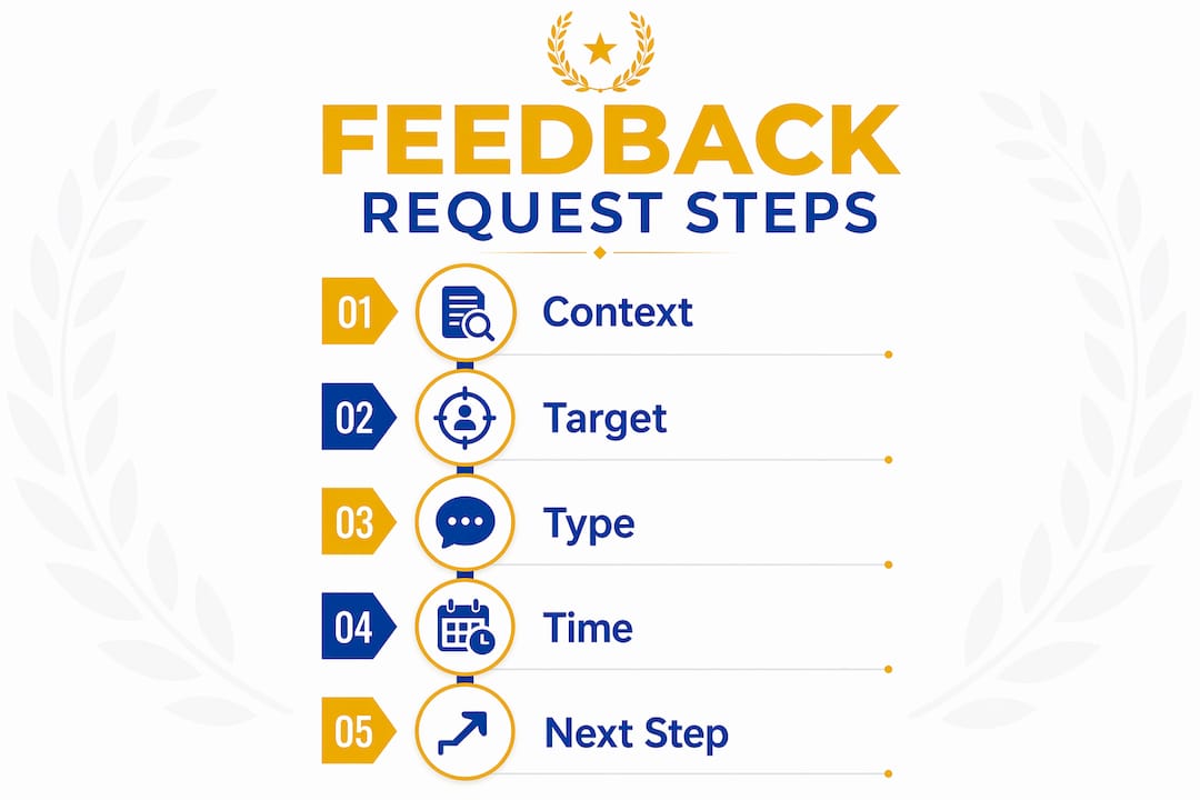 Infographic illustrating steps of feedback request