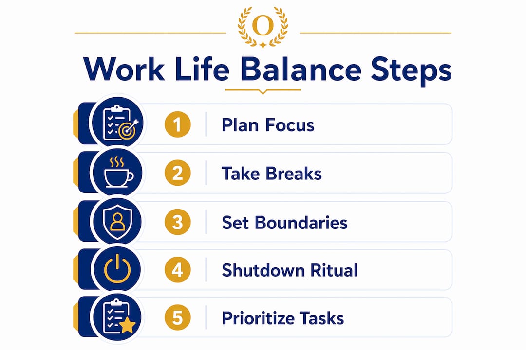 Infographic outlining steps to achieve work life balance