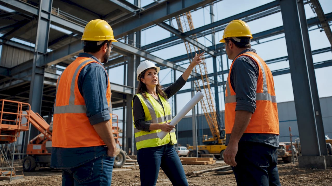 Project manager discussing construction progress on site