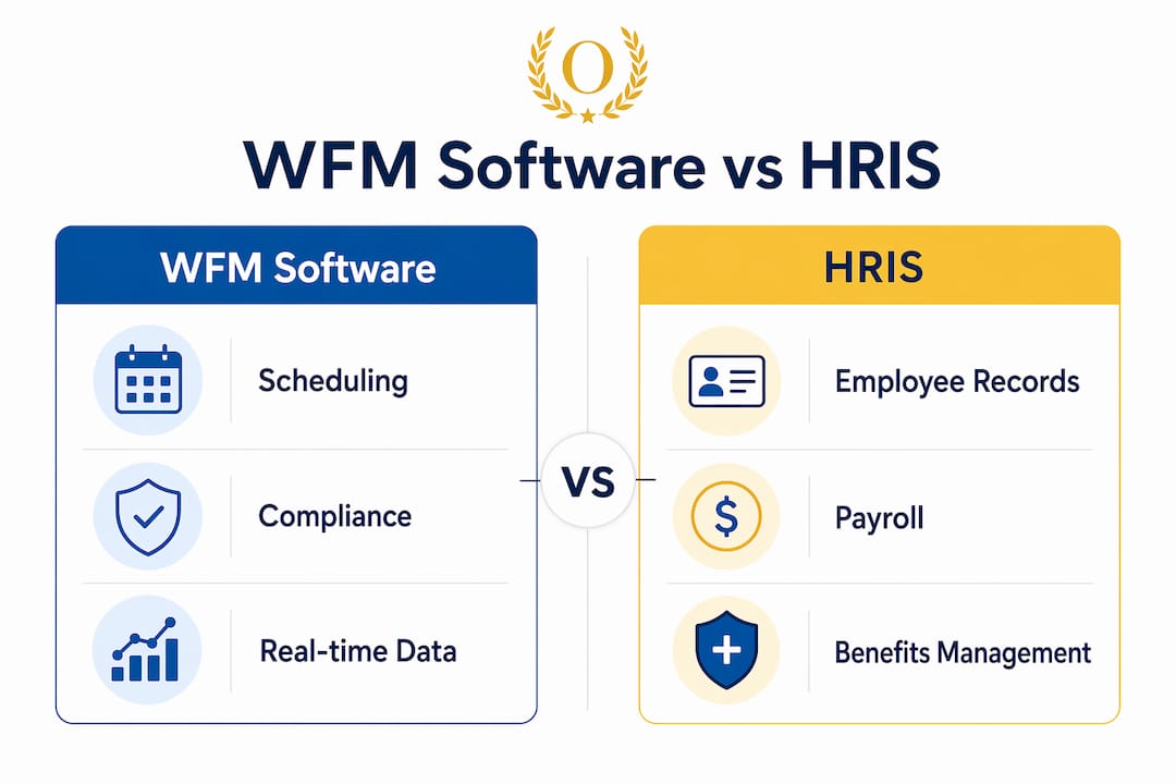 Comparison infographic of WFM Software and HRIS features
