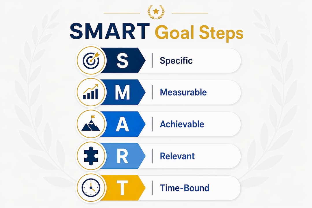 Infographic showing five SMART goal steps