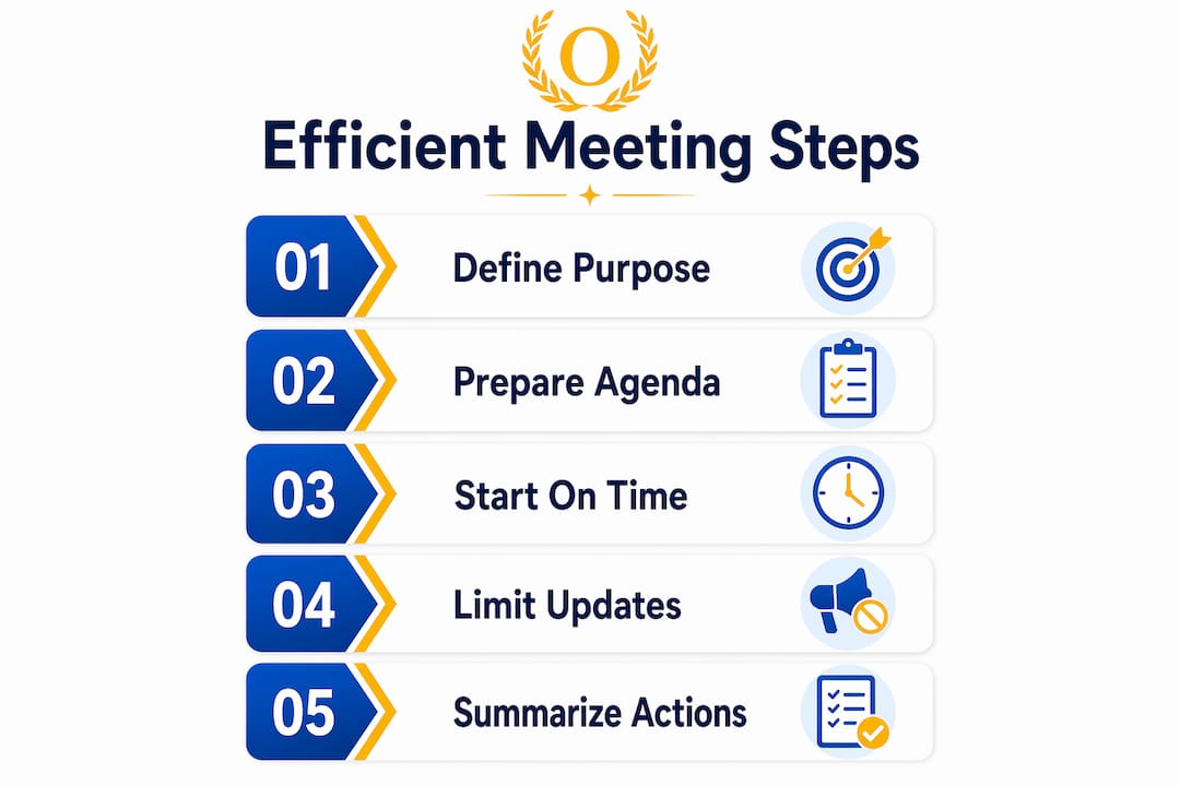 Infographic showing steps for efficient team meetings