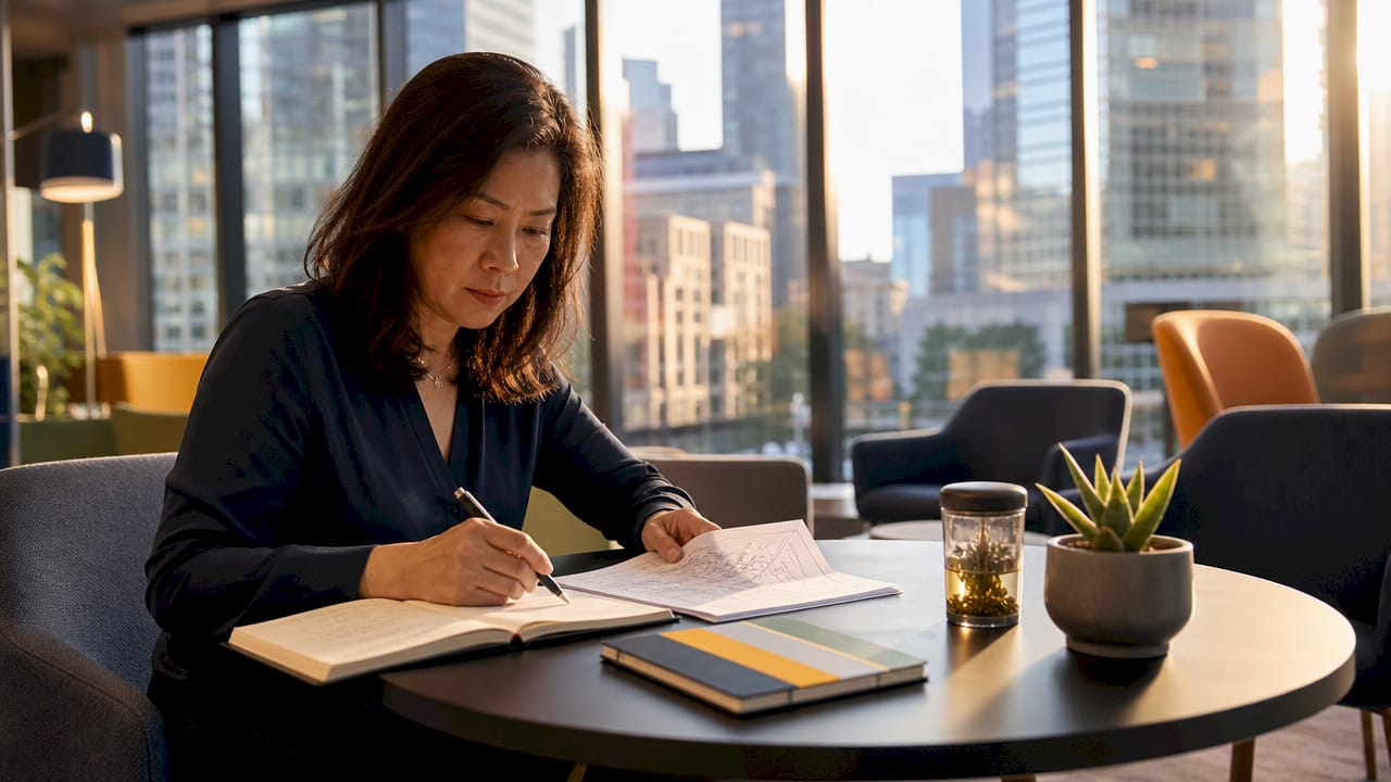 Project manager reviewing printed plans