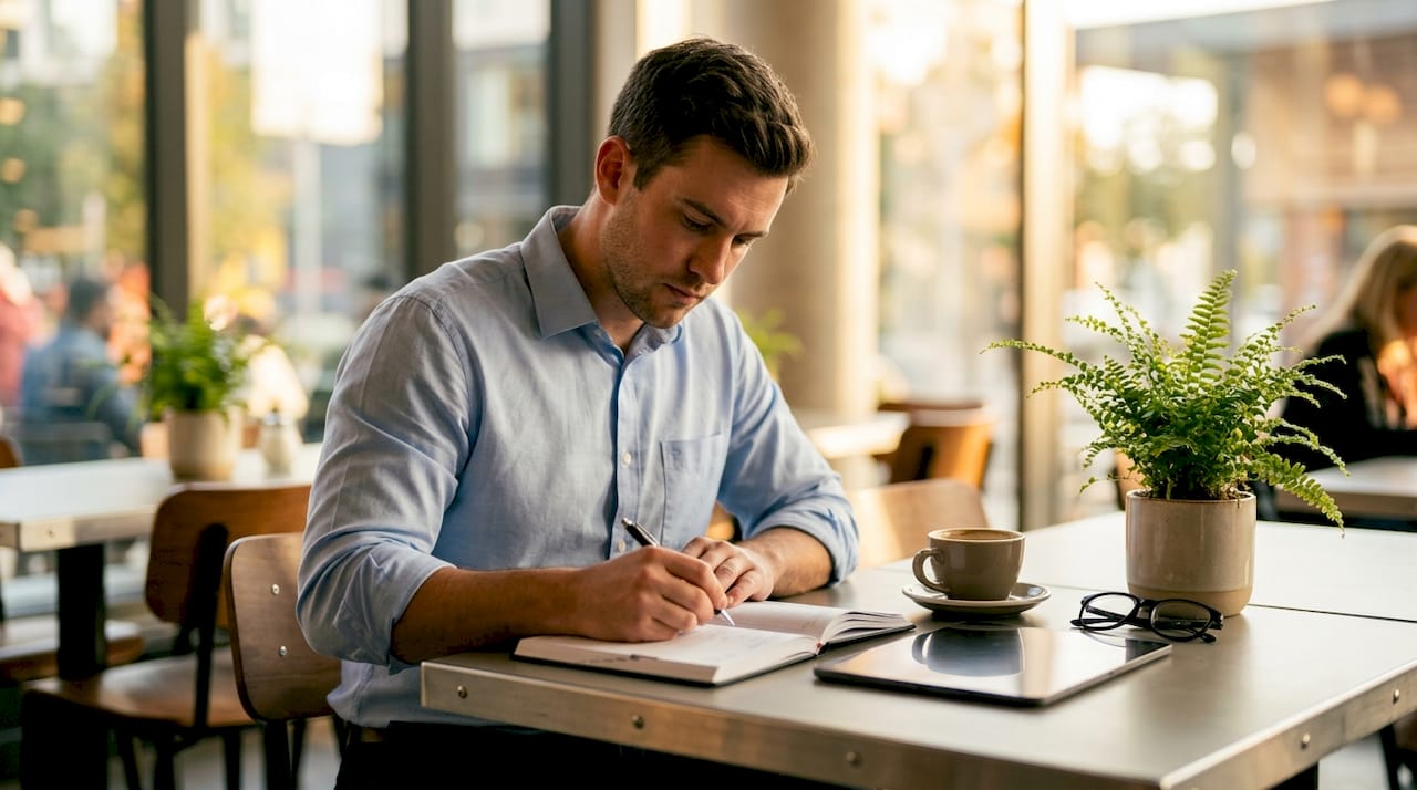 Professional planning daily routine overhead view