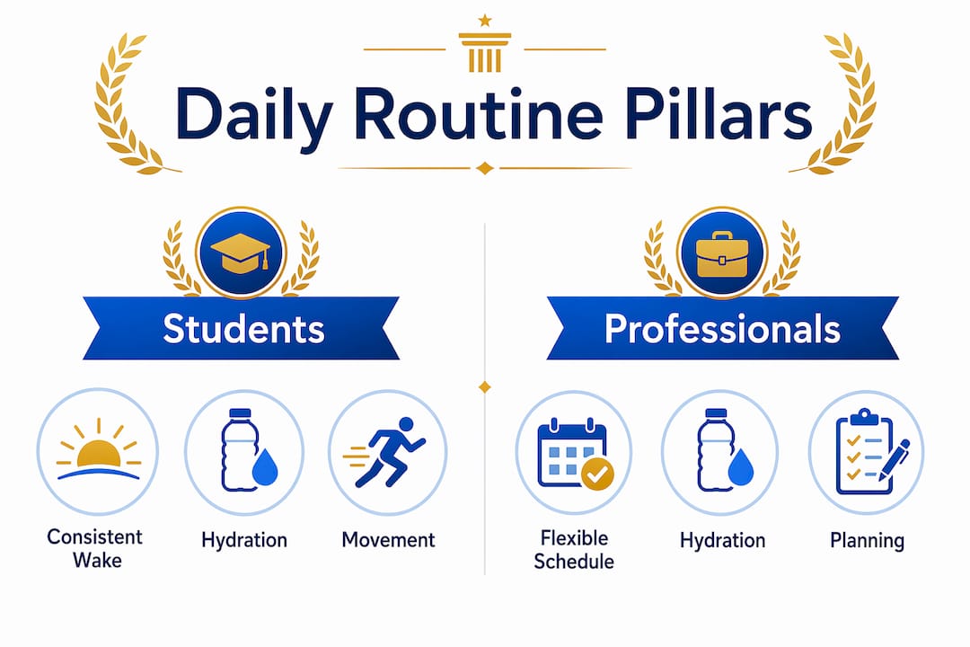 Infographic comparing student and professional daily routine pillars