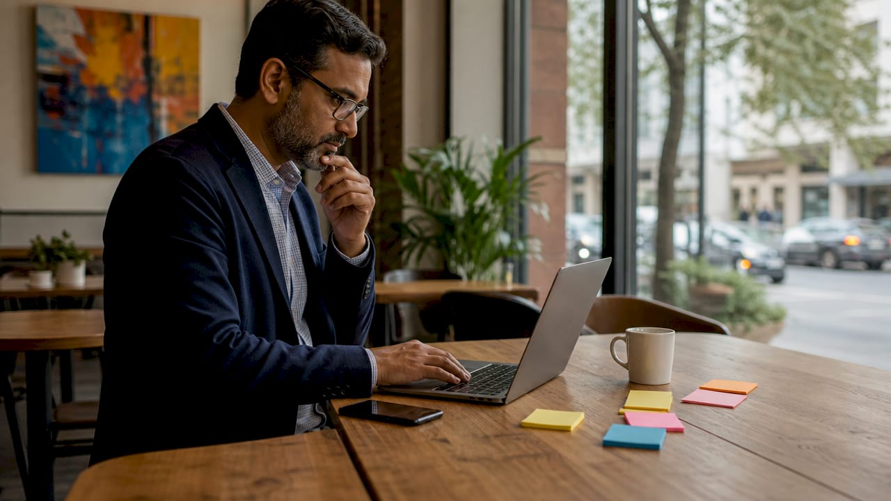 Man using multiple monitors for project management