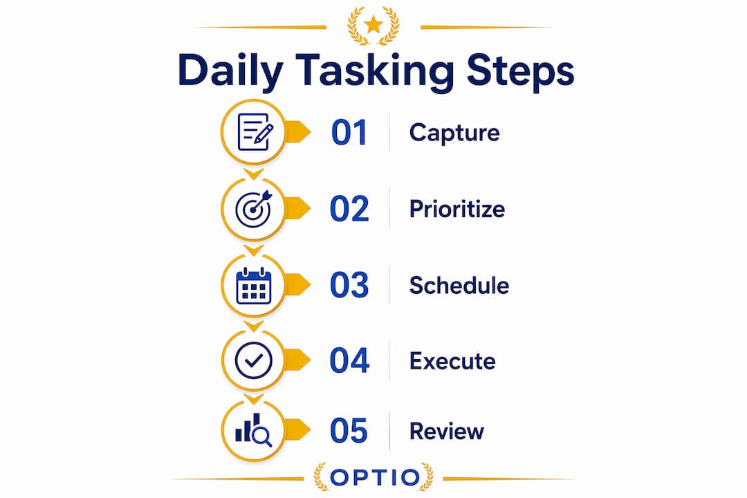 Infographic showing steps of daily tasking process