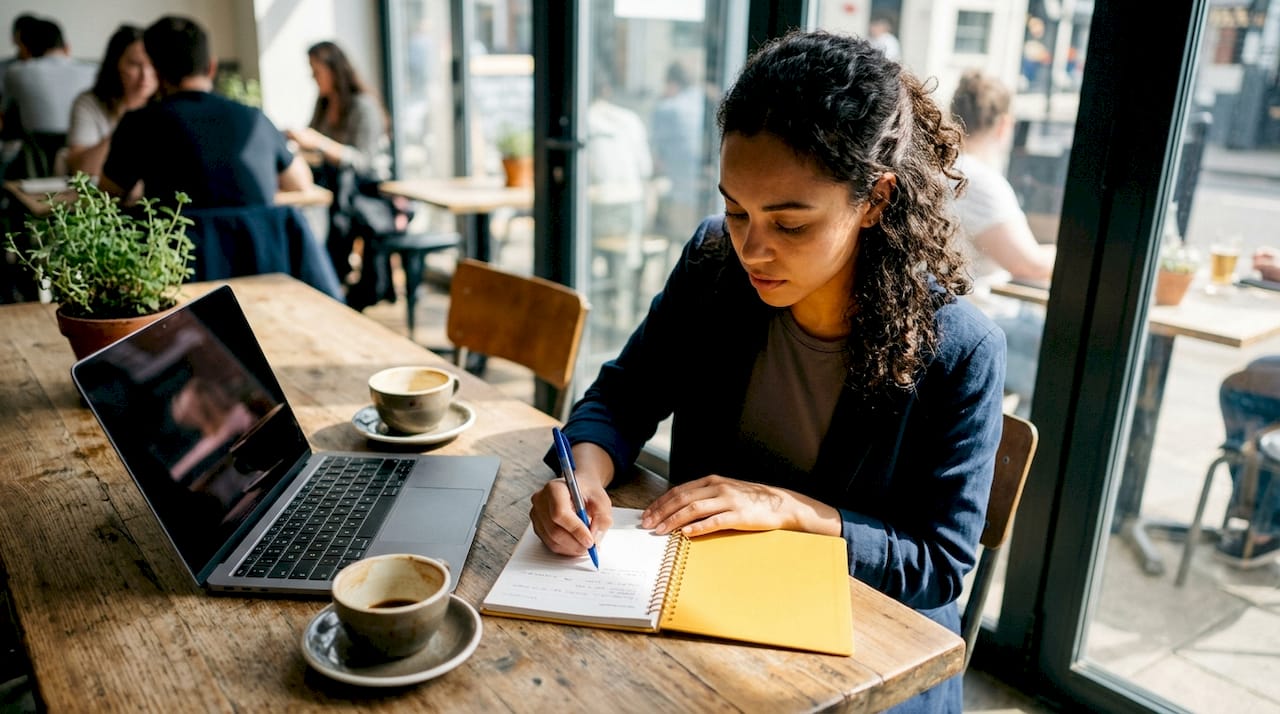 Professional woman planning project schedule at desk