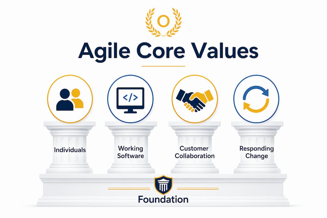 Infographic showing the four Agile core values hierarchy