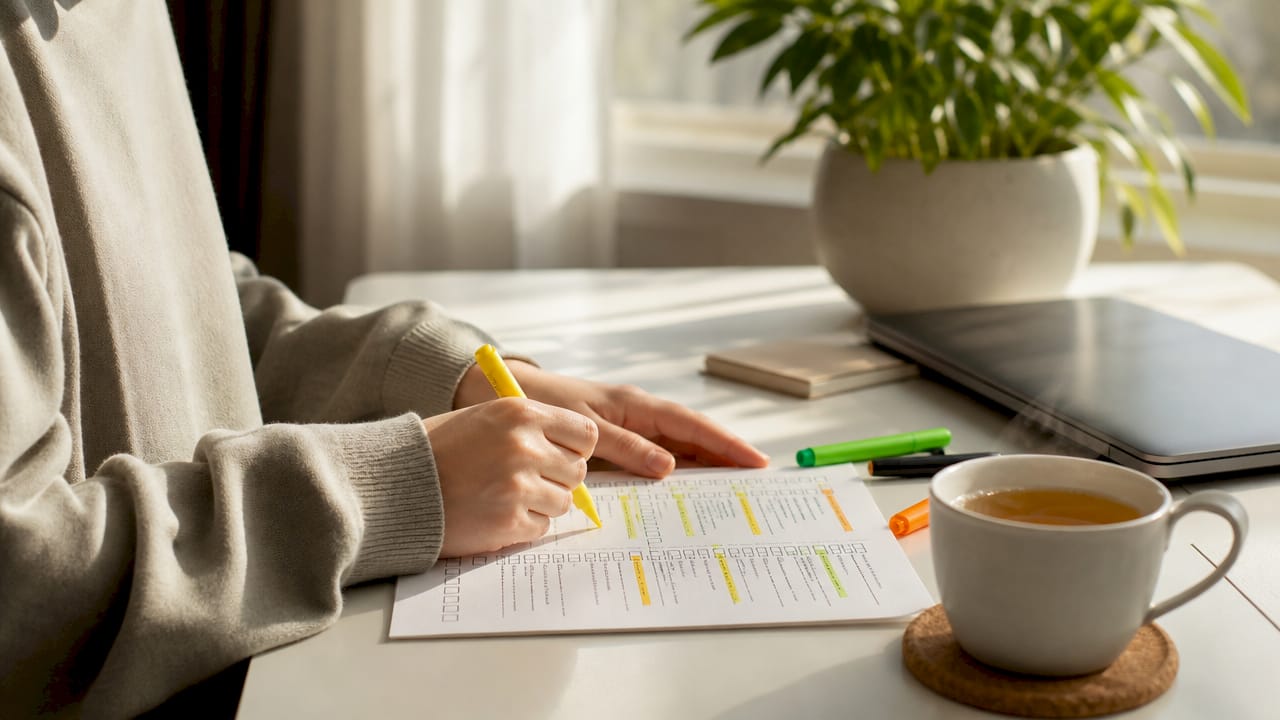 Hands prioritizing tasks using colored markers on to-do list