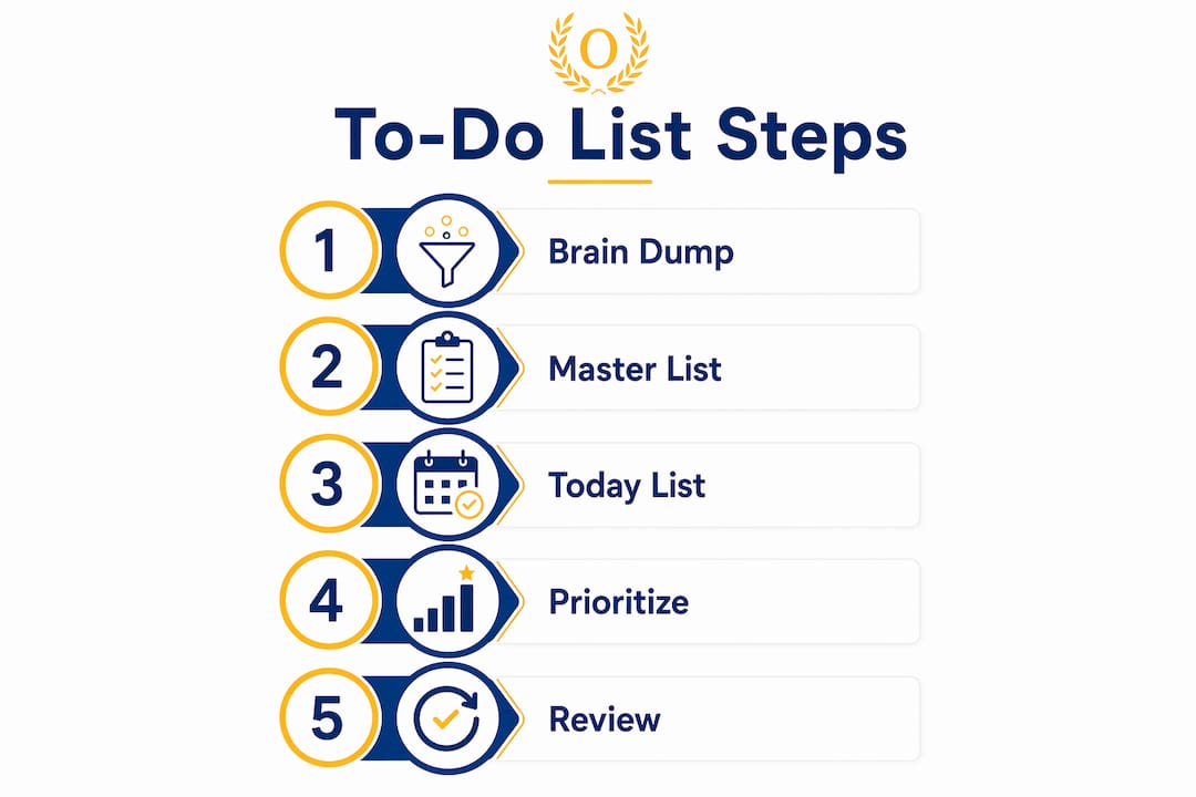 Infographic showing five steps for organizing a to-do list