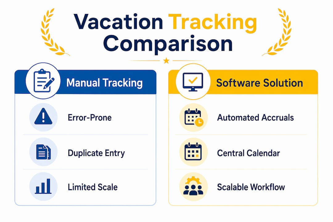 Infographic comparing manual versus software vacation tracking