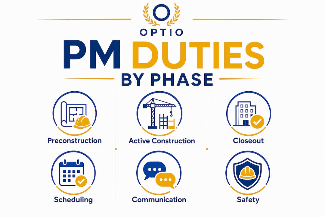 Infographic of construction project manager duties by project phase