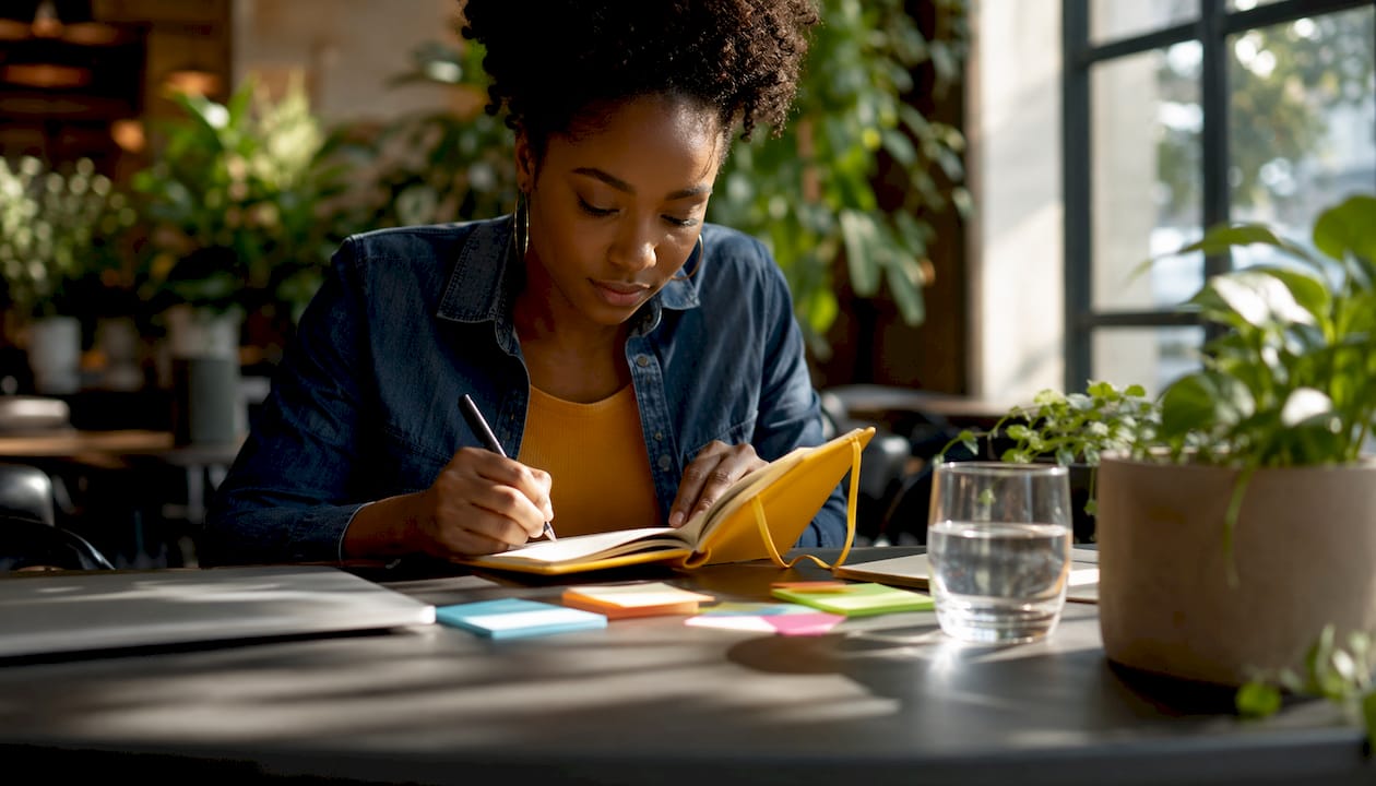 Woman organizing planner and to-do list