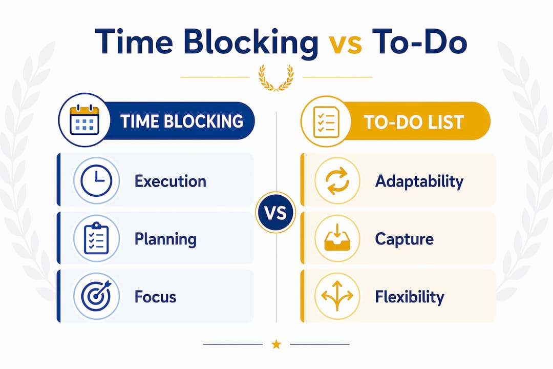Infographic comparing time blocking and to-do lists