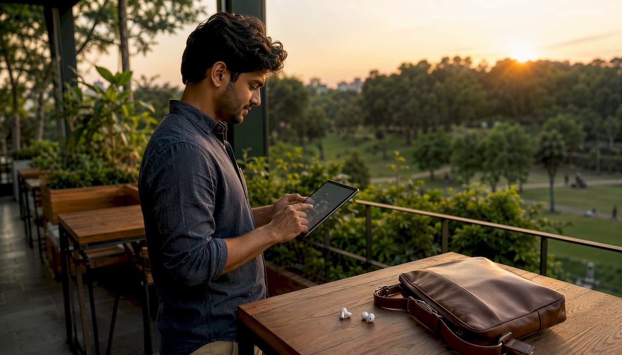Man using digital weekly planner app on tablet