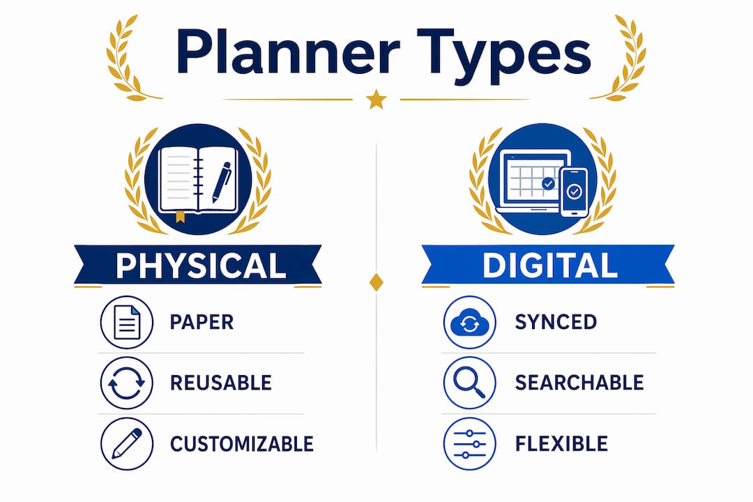 Infographic comparing physical and digital weekly planners