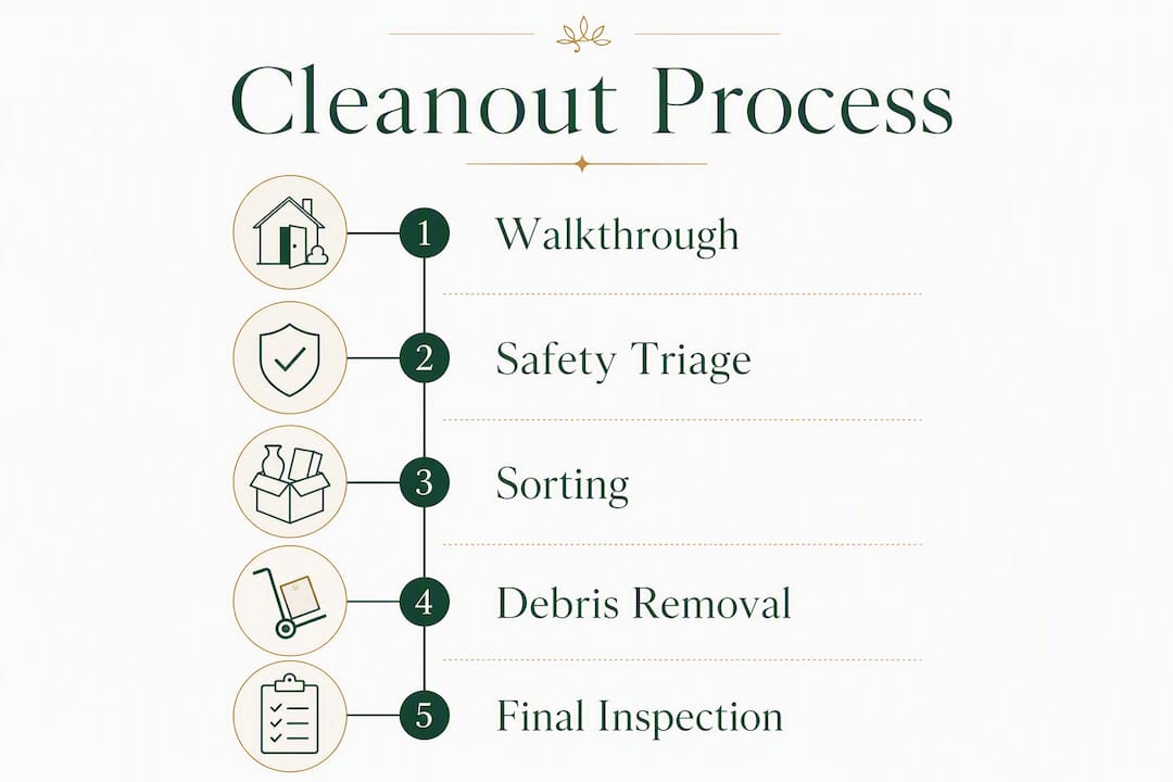 Infographic showing step-by-step hoarder cleanout process