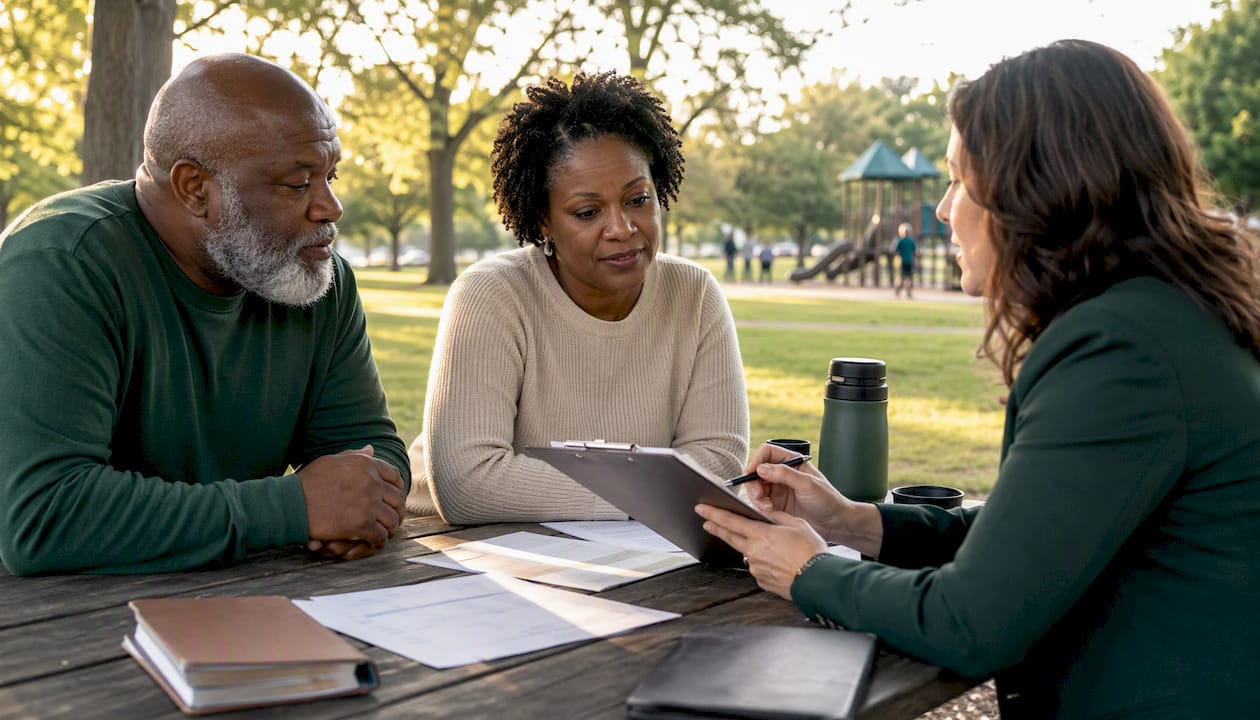 Family consulting with hoarding cleanup professional