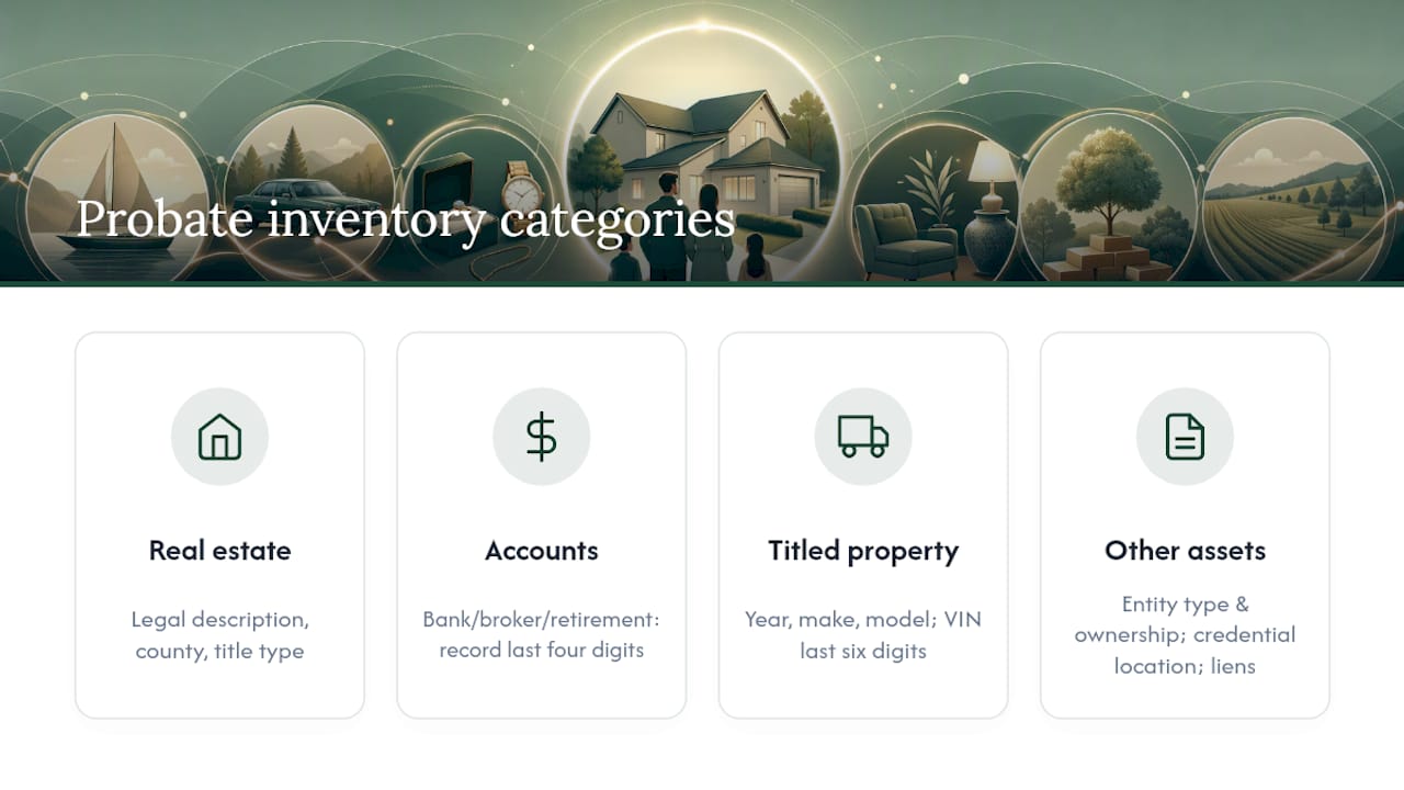 Probate inventory categories and required details